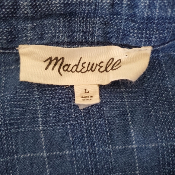 MADEWELL Size Large Indigo Plaid Denim Babydoll Shirtdress $128 Runs Small! EUC! - Picture 6 of 16
